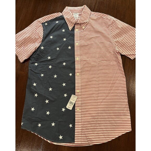NWT Brooks Brothers American Flag Short Sleeve Shirt Men's Sz XL Regent Fit $99 - Picture 1 of 6